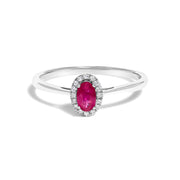 Bids.com 10K White Gold 5X3MM Oval Purple Amethyst and Diamond Accent Halo Ring (I-J Color, I1-I2 Clarity) - Ring Size 6.5 Rings