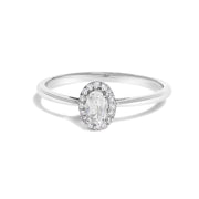 Bids.com 10K White Gold 5X3MM Oval Purple Amethyst and Diamond Accent Halo Ring (I-J Color, I1-I2 Clarity) - Ring Size 6.5 Rings