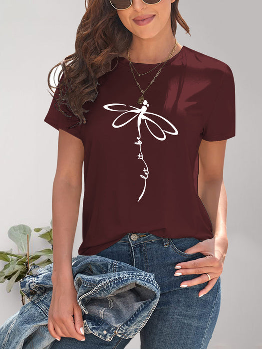 Dragonfly Graphic Round Neck Short Sleeve T-Shirt