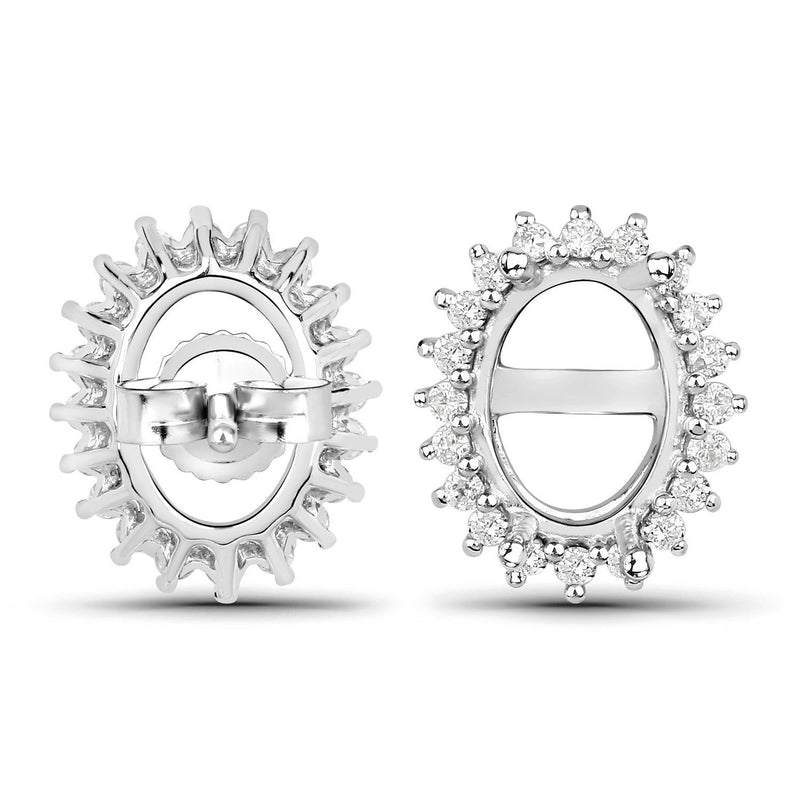 Bids.com 0.26 Carat Genuine White Diamond 14K White Gold Semi Mount Earrings - holds 8x6mm Oval Gemstones Earrings