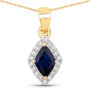 Bids.com 0.92 Carat Genuine Blue Sapphire and White Diamond 14K Yellow Gold Pendant Pendants