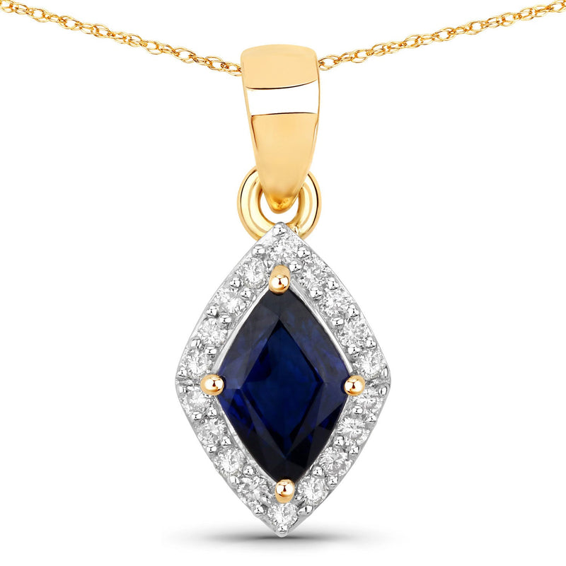 Bids.com 0.92 Carat Genuine Blue Sapphire and White Diamond 14K Yellow Gold Pendant Pendants