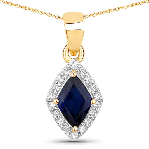 Bids.com 0.92 Carat Genuine Blue Sapphire and White Diamond 14K Yellow Gold Pendant Pendants