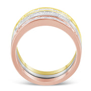 Bids.com 10K Yellow, White and Rose Gold over .925 Sterling Silver 5/8 Cttw Diamond Channel-Set Stackable Band Ring Set (H-I Color, I1-I2 Clarity) - Size 6 3/4 Rings