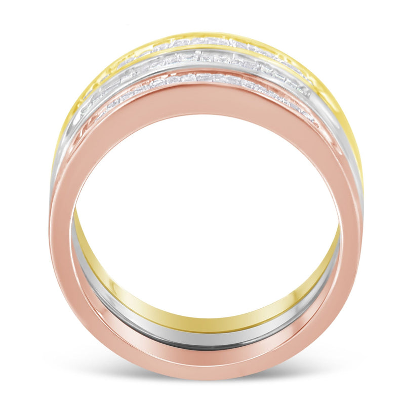 Bids.com 10K Yellow, White and Rose Gold over .925 Sterling Silver 5/8 Cttw Diamond Channel-Set Stackable Band Ring Set (H-I Color, I1-I2 Clarity) - Size 6 3/4 Rings