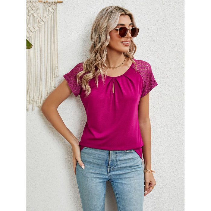 Lace Detail Round Neck Short Sleeve T-Shirt