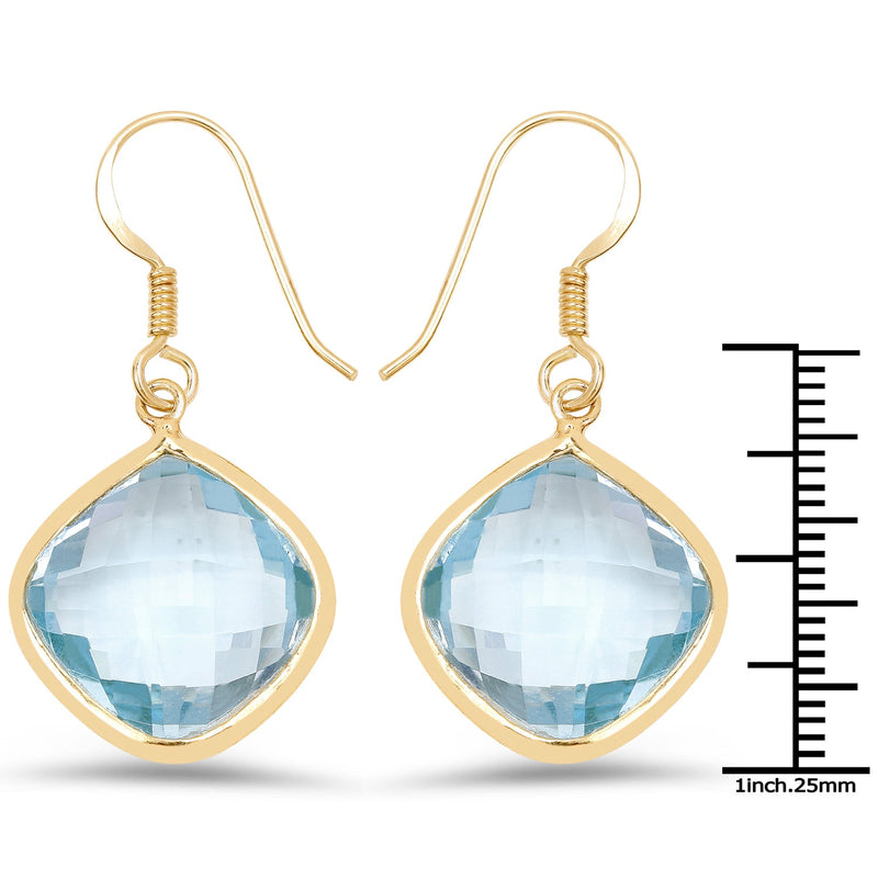 Bids.com 14K Yellow Gold Plated 29.00 Carat Genuine Blue Topaz .925 Sterling Silver Earrings Earrings