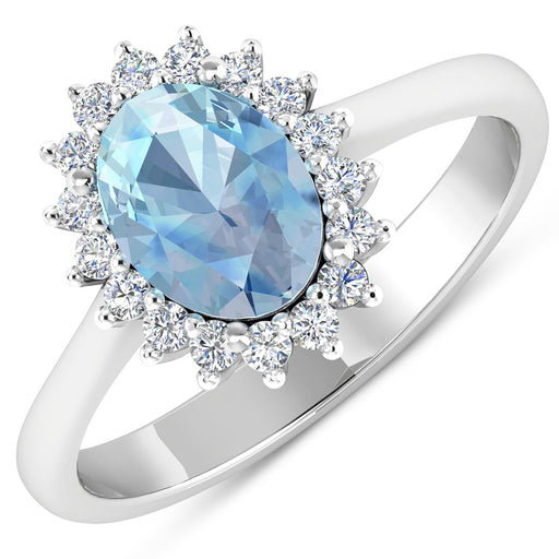 Bids.com 1.62 Carat Genuine Aquamarine and White Diamond 14K White Gold Ring Rings