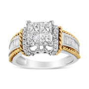 Bids.com 14K White and Yellow Gold 1 1/2 Cttw Invisible Set Princess-Cut Diamond Quad Style Engagement Ring (H-I Color, SI2-I1 Clarity) - Ring Size 7 Rings