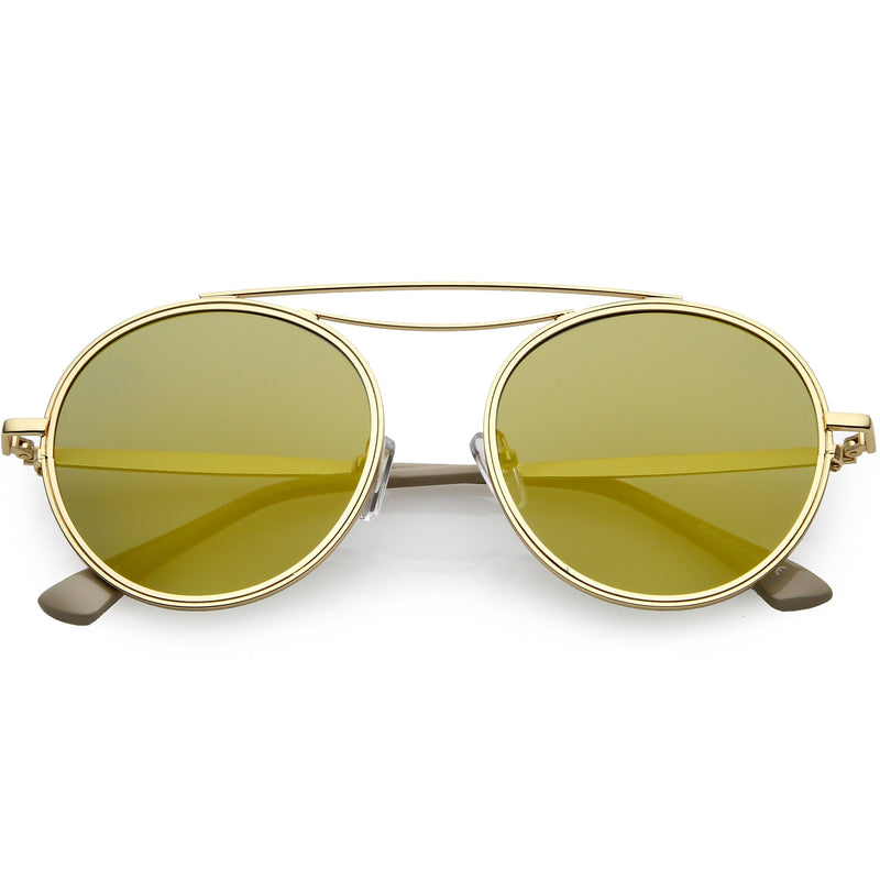 zeroUV Retro Polarized Round Metal Aviator Mirrored Lens Sunglasses C821 Sunglasses