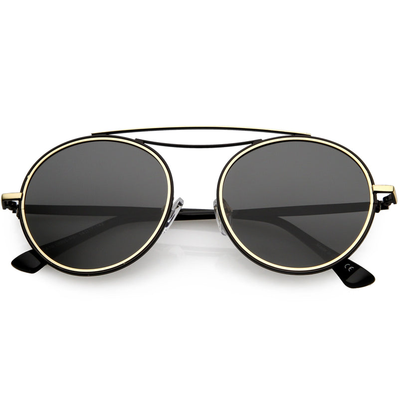 zeroUV Retro Polarized Round Metal Aviator Mirrored Lens Sunglasses C821 Sunglasses