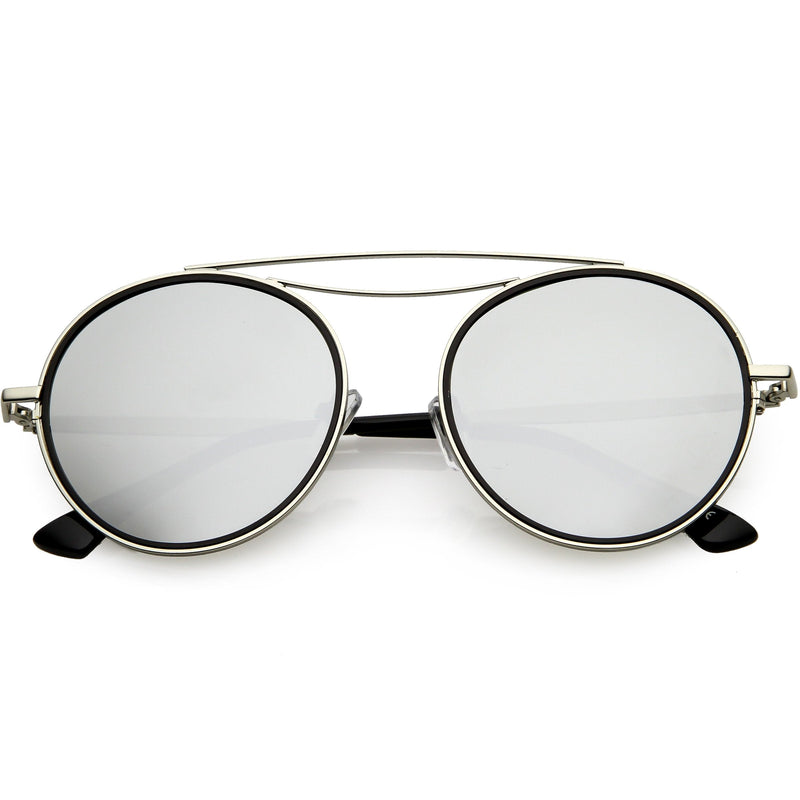 zeroUV Retro Polarized Round Metal Aviator Mirrored Lens Sunglasses C821 Sunglasses