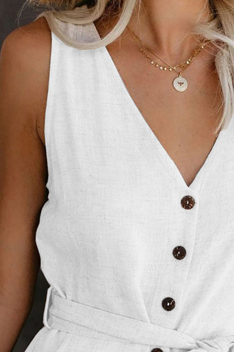 Tied V-Neck Sleeveless Romper with Pockets