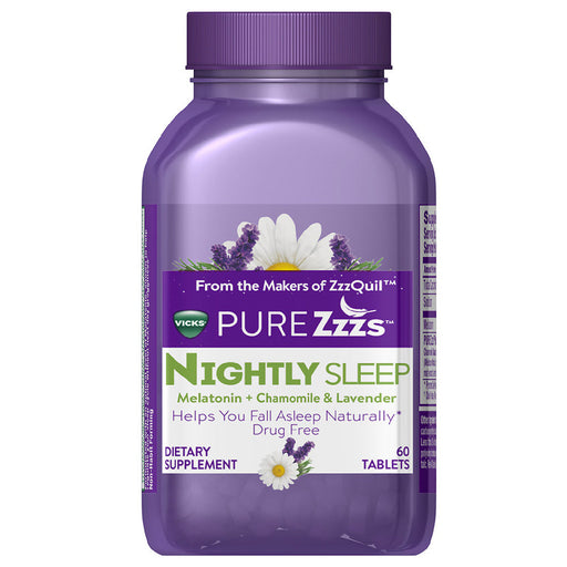 Vicks Vicks PURE Zzzs Nightly Sleep Melatonin, Tablets Health Care