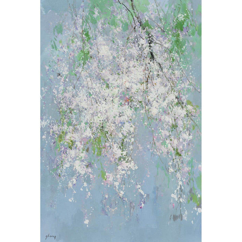 Nava Beauty Original Oil Painting of Cherry Flowers Dark Gray