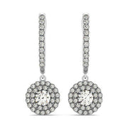 Bids.com 14k White Gold Double Halo Round Diamond Drop Earrings (1 cttw) Earrings