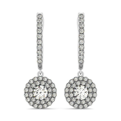 Bids.com 14k White Gold Double Halo Round Diamond Drop Earrings (1 cttw) Earrings