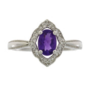 Bids.com 1.06ct Amethyst Diamond Ring 14KT White Gold Rings