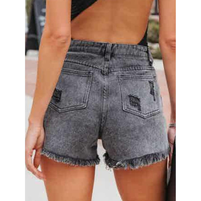 Distressed Fringe Denim Shorts with Pockets