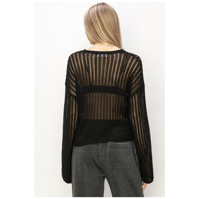 HYFVE Openwork Ribbed Long Sleeve Knit Top