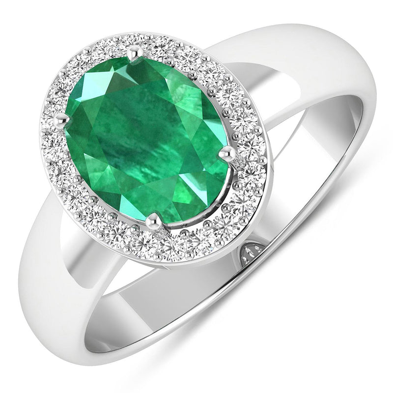 Bids.com 1.87 Carat Genuine Zambian Emerald and White Diamond 14K White Gold Ring Rings