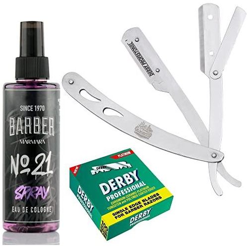 Barbersets - The Shave Factory Straight Edge Razor Kit (Steel Razor/Barber No21 50Ml Cologne / 100 Derby Professional Single Edge Razor Blades)