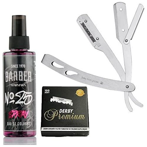 Barbersets - The Shave Factory Straight Edge Razor Kit (Matte/Barber No25 50Ml Cologne / 100 Derby Premium Single Edge Razor Blades)