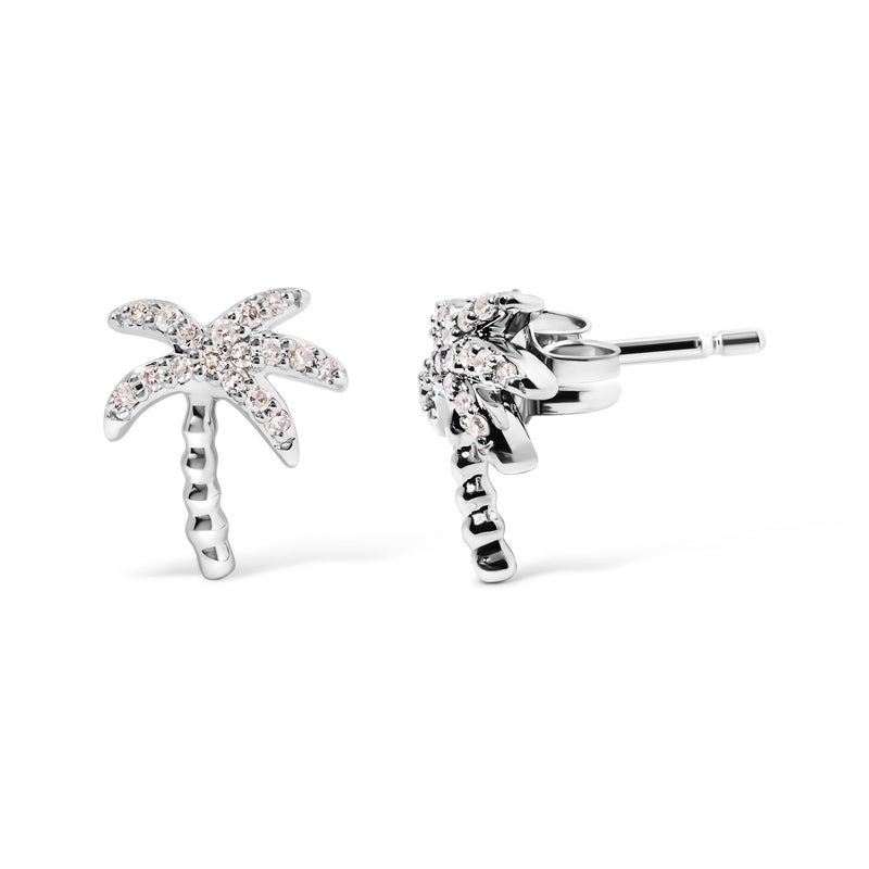 Bids.com 10K White Gold 1/10 Cttw Diamond  Encrusted Palm Tree Stud Earrings (H-I Color, I1-I2 Clarity) Earrings
