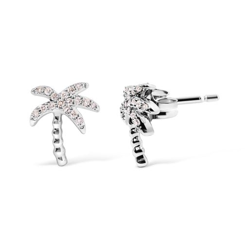 Bids.com 10K White Gold 1/10 Cttw Diamond  Encrusted Palm Tree Stud Earrings (H-I Color, I1-I2 Clarity) Earrings
