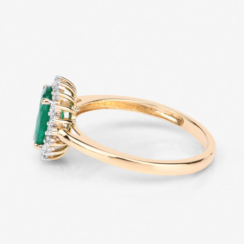 Bids.com 1.34 Carat Genuine Zambian Emerald and White Diamond 14K Yellow Gold Ring Rings