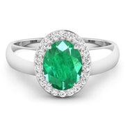 Bids.com 1.87 Carat Genuine Zambian Emerald and White Diamond 14K White Gold Ring Rings