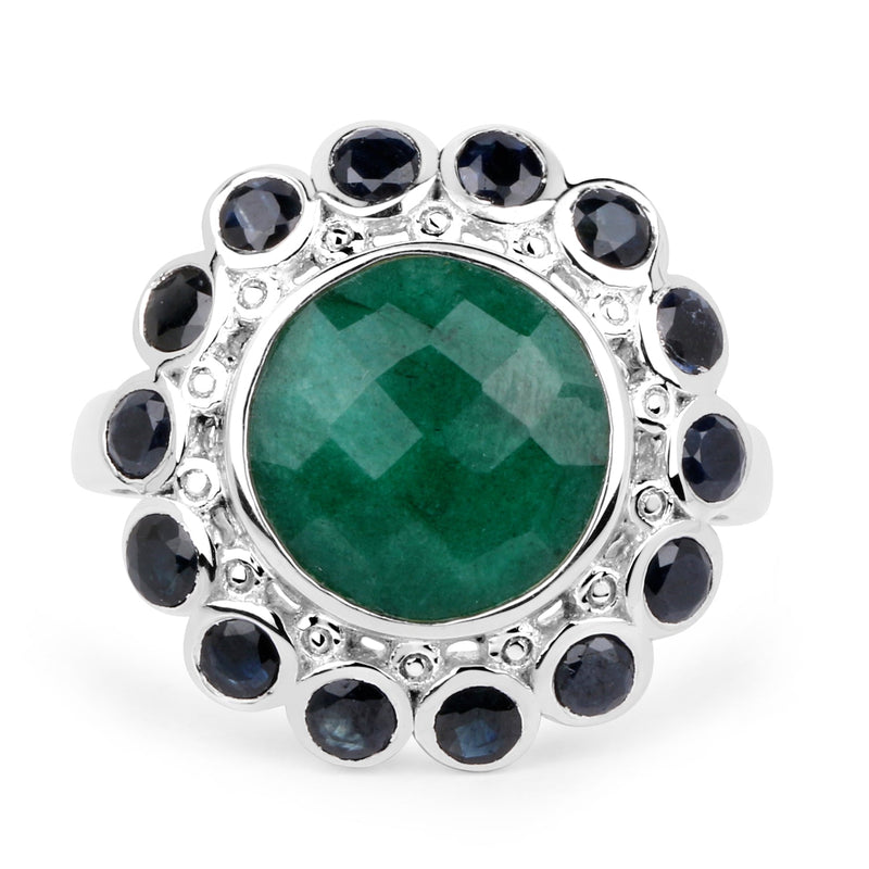 Bids.com 6.88 Carat Dyed Emerald & Blue Sapphire .925 Sterling Silver Ring Rings