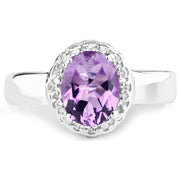 Bids.com 1.68 Carat Genuine  Amethyst and White Topaz .925 Sterling Silver Ring Rings