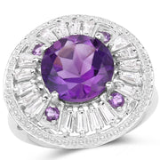 Bids.com 5.58 Carat Genuine Amethyst and White Topaz .925 Sterling Silver Ring Rings