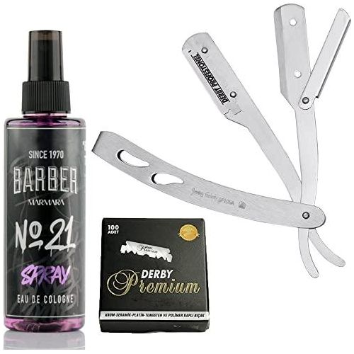 Barbersets - The Shave Factory Straight Edge Razor Kit (Matte/Barber No21 50Ml Cologne / 100 Derby Premium Single Edge Razor Blades)