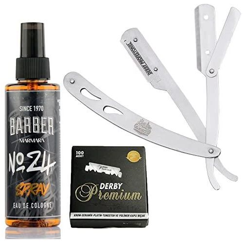Barbersets - The Shave Factory Straight Edge Razor Kit (Steel Razor/Barber No24 50Ml Cologne / 100 Derby Premium Single Edge Razor Blades)