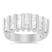 Bids.com .925 Sterling Silver 1.0 Cttw Baguette Cut Diamond Vertical Channel Fluted Multi-Row Unisex Fashion Wedding Ring (H-I Color, I1-I2 Clarity) - Size 6-3/4 Rings