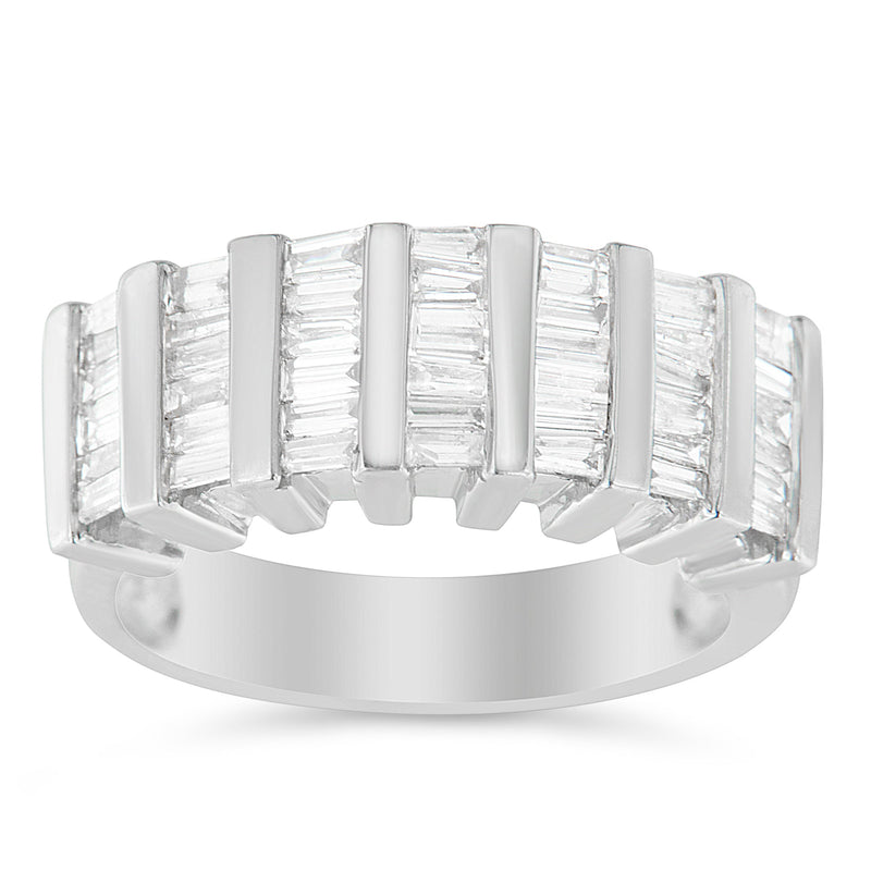 Bids.com .925 Sterling Silver 1.0 Cttw Baguette Cut Diamond Vertical Channel Fluted Multi-Row Unisex Fashion Wedding Ring (H-I Color, I1-I2 Clarity) - Size 6-3/4 Rings