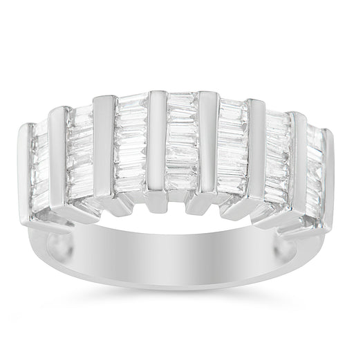 Bids.com .925 Sterling Silver 1.0 Cttw Baguette Cut Diamond Vertical Channel Fluted Multi-Row Unisex Fashion Wedding Ring (H-I Color, I1-I2 Clarity) - Size 6-3/4 Rings