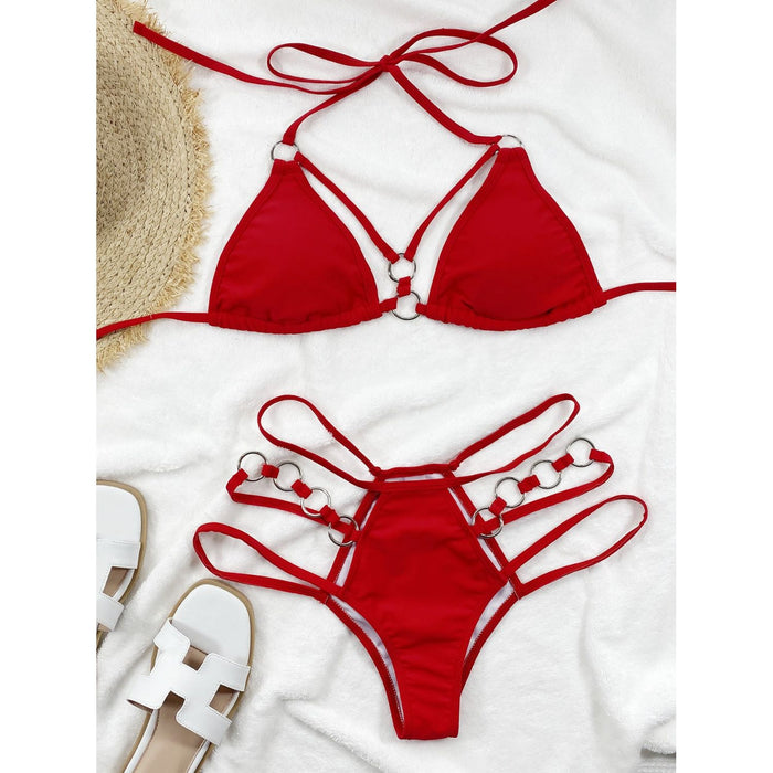 Cutout Halter Neck Two-Piece Bikini Set