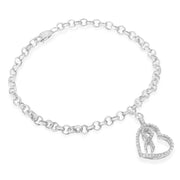 Bids.com .925 Sterling Silver 1/4 Cttw Diamond-Accented Heart and Ribbon Charm 7" Link Chain Bracelet (H-I Color, I1-I2 Clarity) Bracelets