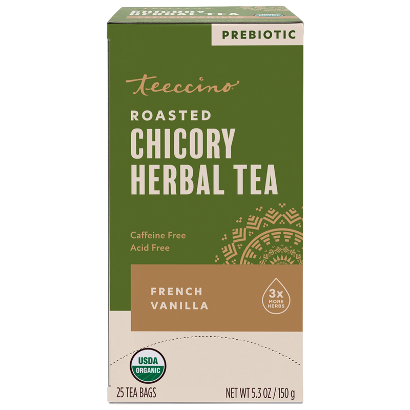 Teeccino French Vanilla Roasted Herbal Tea Herbal Tea Dark Olive Green 25 tea bags