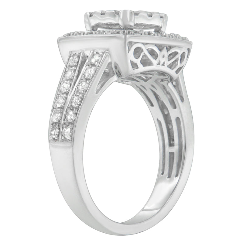 Bids.com 10K White Gold Diamond Cluster Ring (1 Cttw, H-I Color, SI2-I1 Clarity) - Size 6-1/2 Rings