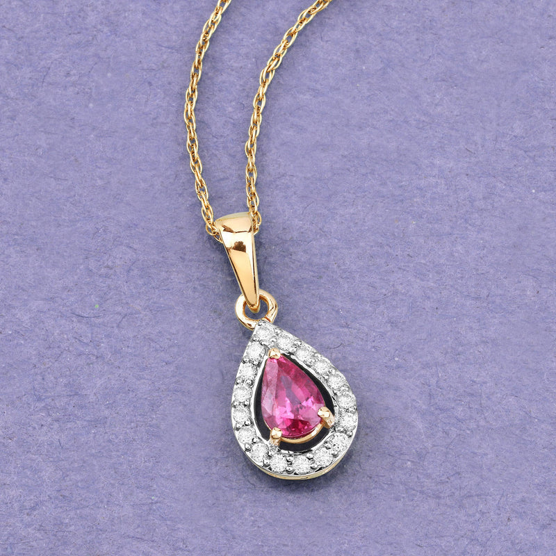 Bids.com 1.03 Carat Genuine Ruby and White Diamond 14K Yellow Gold Pendant Pendants