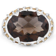 Bids.com 9.58 Carat Genuine Smoky Quartz and Citrine .925 Sterling Silver Ring Rings