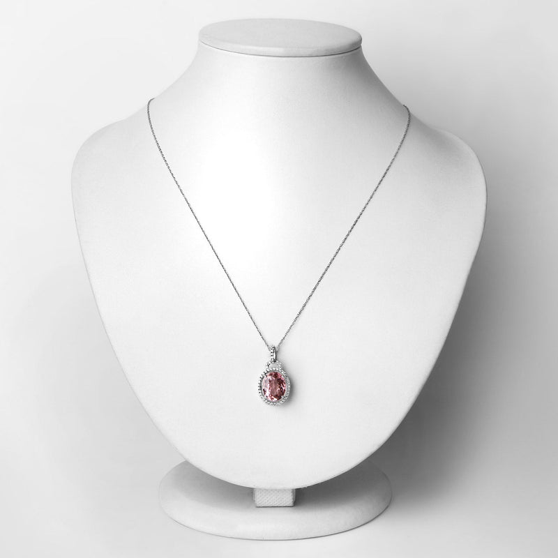 Bids.com 3.90 Carat Genuine Pink Tourmaline and White Diamond 14K White Gold Pendant Pendants