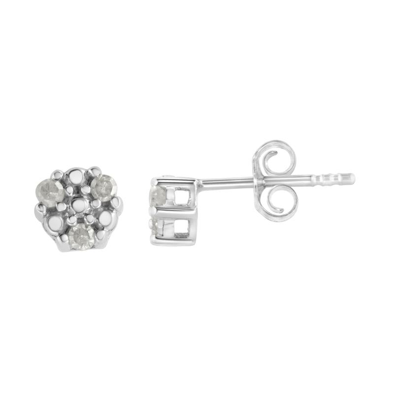 Bids.com .925 Sterling Silver 1/10 cttw Prong Set Round-Cut Trio Diamond Stud Earrings (I-J Color, I3 Clarity) Earrings