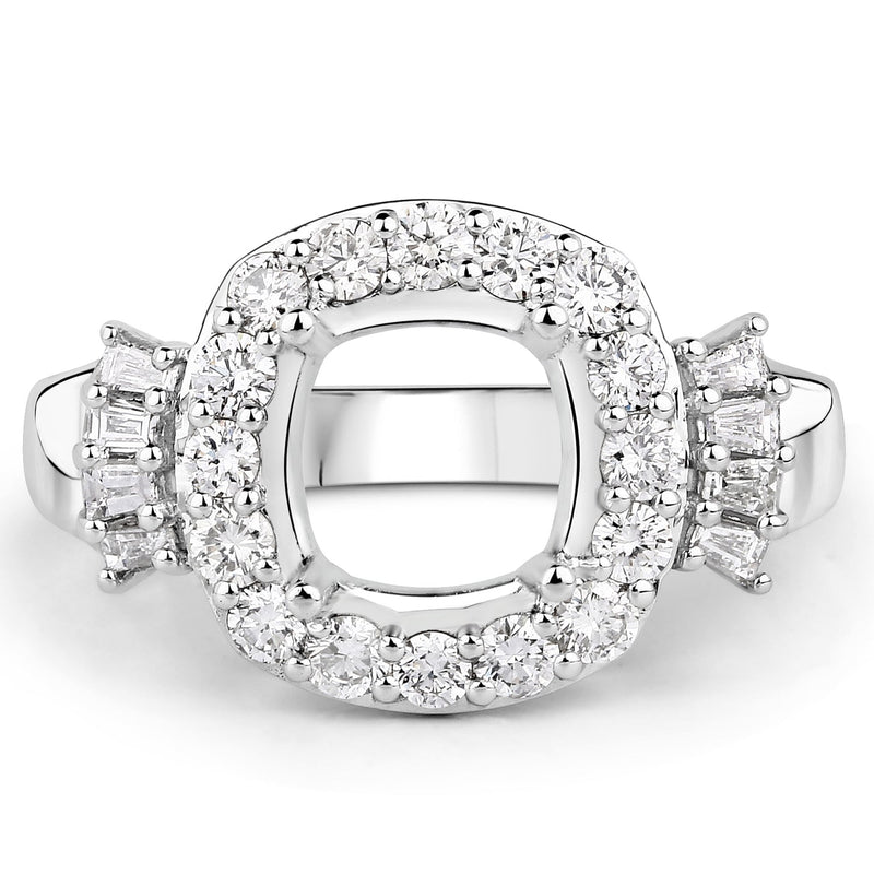 Bids.com 0.73 Carat Genuine White Diamond 14K White Gold Semi Mount Ring - holds 8x8mm Cushion Gemstone Rings