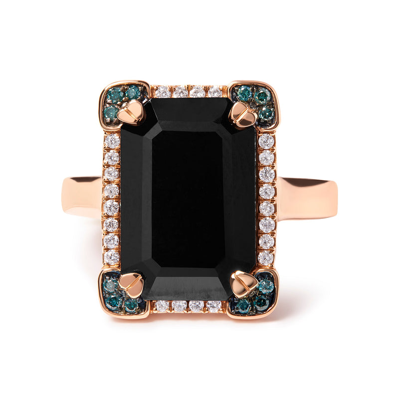 Bids.com 14K Rose Gold 15x10 MM Emerald-Cut Black Onyx and 1/5 Cttw Blue and White Diamond Halo Cocktail Ring (G-H Color, SI1-SI2 Clarity)- Size 7 Rings