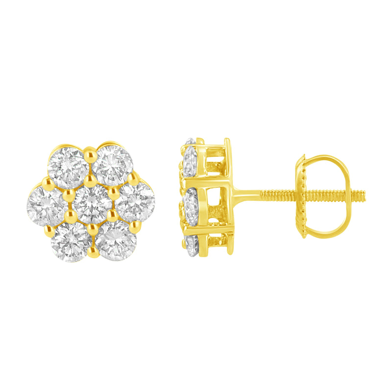Bids.com 14K Yellow Gold 1.0 Cttw Diamond Flower Earring (J-K Color, I1-I2 Clarity) Earrings